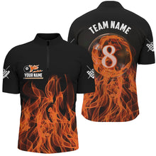 Load image into Gallery viewer, 3D Orange Flaming 8 Ball Pool Magic Men Billiard Polo &amp; 1/4 Zip Shirt Custom Pool Player Jersey TDM2771