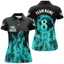 Load image into Gallery viewer, 3D Turquoise Flaming 8 Ball Pool Magic Women Billiard Polo &amp; 1/4 Zip Shirt Custom Pool Player Jersey TDM2772