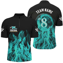 Load image into Gallery viewer, 3D Turquoise Flaming 8 Ball Pool Magic Men Billiard Polo &amp; 1/4 Zip Shirt Custom Pool Player Jersey TDM2772