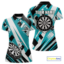 Load image into Gallery viewer, Custom Turquoise Geometric Darts Polo &amp; Quarter Zip For Women, Darts Team Jersey Outfit TDM5027