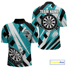 Load image into Gallery viewer, Custom Turquoise Geometric Darts Polo &amp; Quarter Zip For Men, Darts Team Jersey Outfit TDM5027