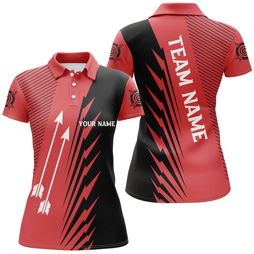 Custom Red Black Archery Arrows Polo Shirts For Women Personalized Name Archery Jerseys Shirts TDM0606