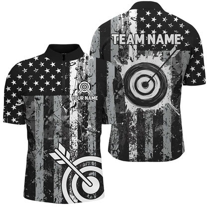 Custom Black Grunge USA Flag Archery Shirts For Men, Patriotic American Archery Team Jerseys TDM3242