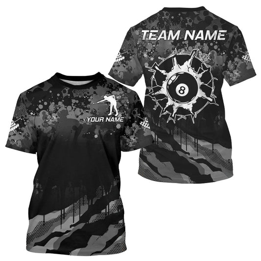 Personalized Grunge Camo Billiard T-Shirts For Men, Funny 8 Ball Pool Team Shirts Billiard Jerseys TDM3250