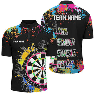 Funny Dartboards Colorful Paint Aim Shoot Swear Repeat Custom Men Darts Shirt, Dart Jerseys |Black TDM2778