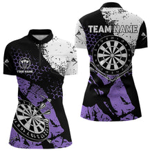 Load image into Gallery viewer, Black Purple Grunge Darts Polo, 1/4 Zip Custom Women Dart Shirt Dart Jersey TDM3593