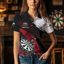 Load image into Gallery viewer, Red Black Grunge Darts Polo, 1/4 Zip Custom Women Dart Shirt Dart Team Jersey TDM3594