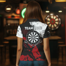 Load image into Gallery viewer, Red Black Grunge Darts Polo, 1/4 Zip Custom Women Dart Shirt Dart Team Jersey TDM3594
