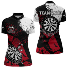 Load image into Gallery viewer, Red Black Grunge Darts Polo, 1/4 Zip Custom Women Dart Shirt Dart Team Jersey TDM3594