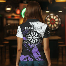 Load image into Gallery viewer, Black Purple Grunge Darts Polo, 1/4 Zip Custom Women Dart Shirt Dart Jersey TDM3593