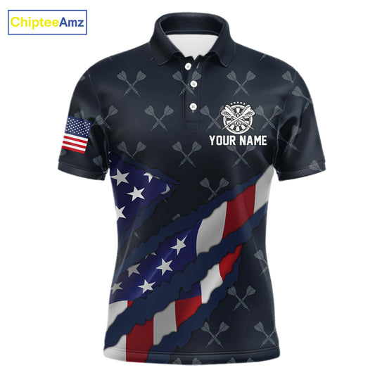Navy Blue American Flag Darts Shirt For Men Custom Darts Polo & 1/4 Zip, Patriotic Darts Jersey TDM5954