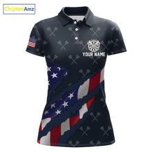Load image into Gallery viewer, Navy Blue American Flag Darts Shirt For Women Custom Darts Polo &amp; 1/4 Zip, Patriotic Darts Jersey TDM5954