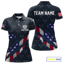 Load image into Gallery viewer, Navy Blue American Flag Darts Shirt For Women Custom Darts Polo &amp; 1/4 Zip, Patriotic Darts Jersey TDM5954