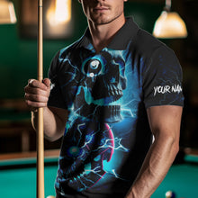 Load image into Gallery viewer, Personalized Blue Billiard 8 Ball Skull Billiard Polo &amp; 1/4 Zip For Men, Lightning Billiard Jerseys TDM3747