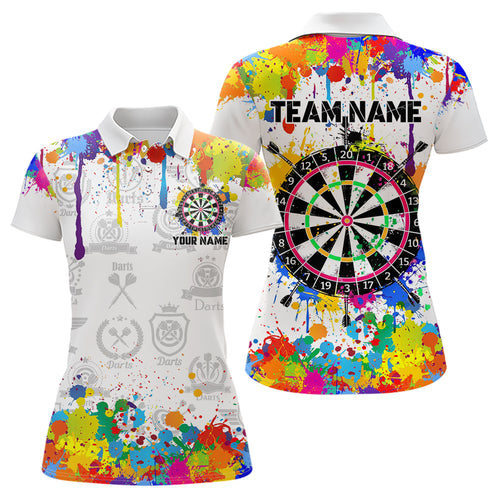 Funny Dartboard Colorful Paint Splash Custom Dart Shirts For Women, Best Team Dart Jerseys |White TDM3755