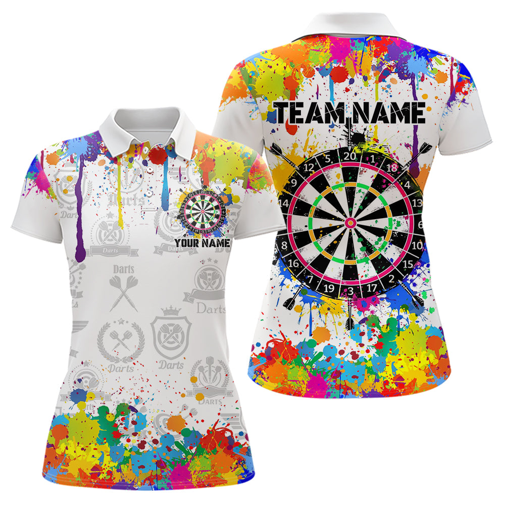 Funny Dartboard Colorful Paint Splash Custom Dart Shirts For Women, Best Team Dart Jerseys |White TDM3755