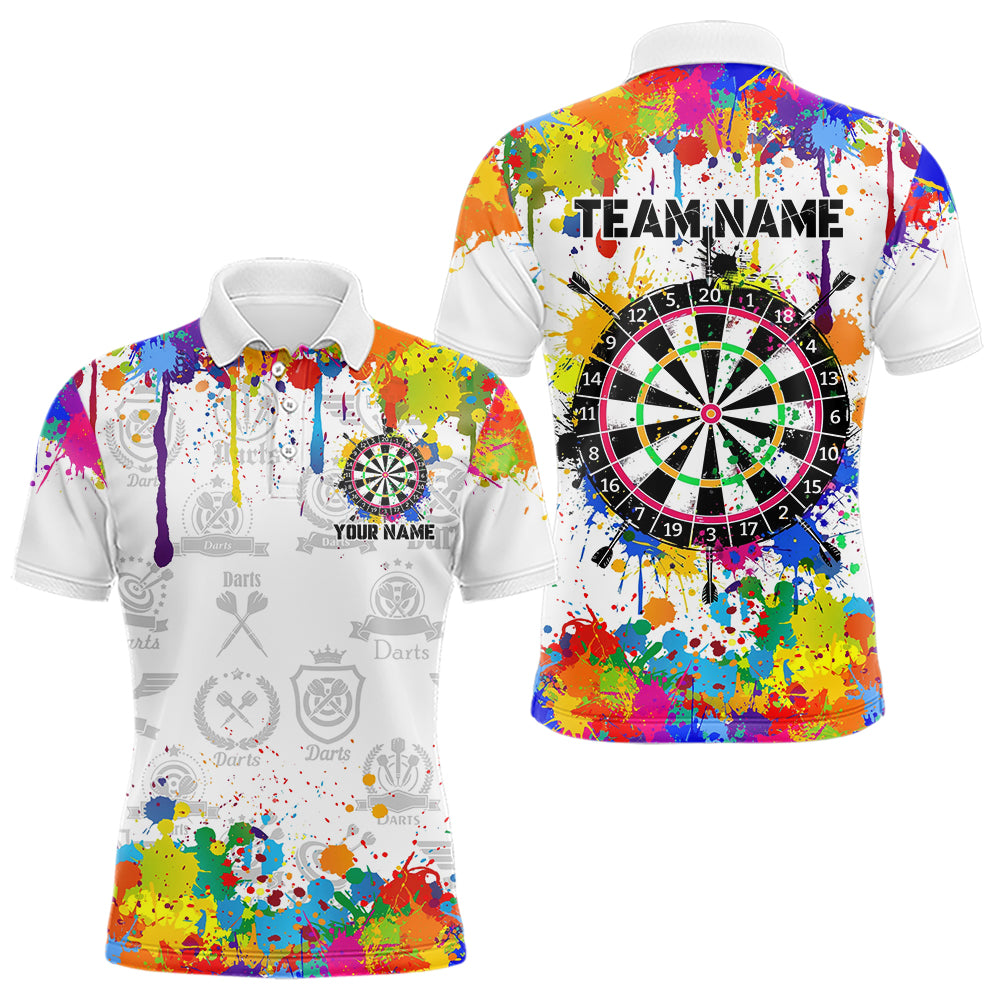 Funny Dartboard Colorful Paint Splash Custom Dart Shirts For Men, Best Team Dart Jerseys |White TDM3755