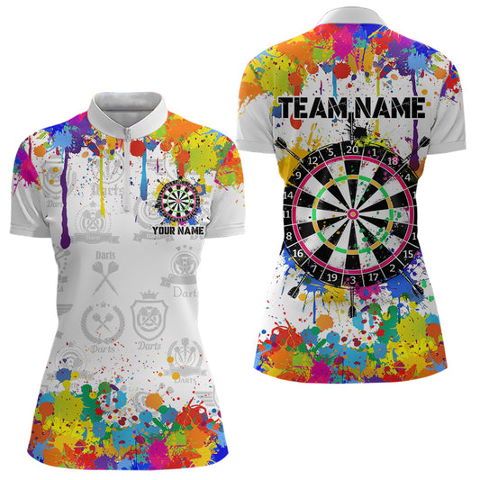 Funny Dartboard Colorful Paint Splash Custom Dart Shirts For Women, Best Team Dart Jerseys |White TDM3755