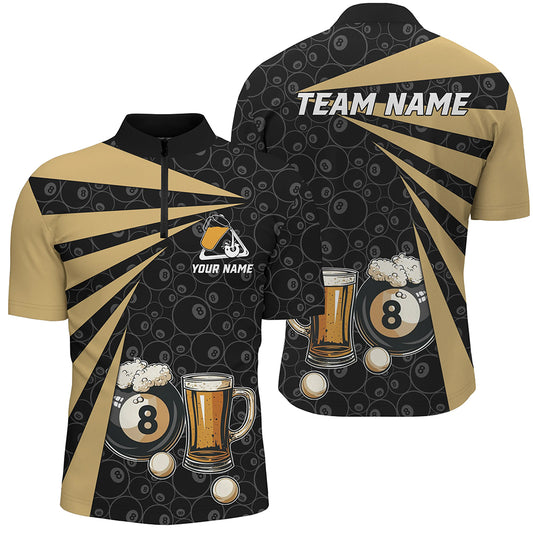 Personalized 8 Ball Pool With Beer Men Quarter-Zip Shirt, Billiard Beer Pool Player Shirts TDM1482