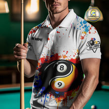 Load image into Gallery viewer, Funny Yin Yang 8 Ball &amp; 9 Ball Colorful Splash Custom Men&#39;s Billiard Shirts, Pool Jerseys|White TDM4018