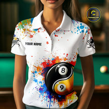 Load image into Gallery viewer, Funny Yin Yang 8 Ball &amp; 9 Ball Colorful Splash Custom Women&#39;s Billiard Shirts, Pool Jerseys|White TDM4018