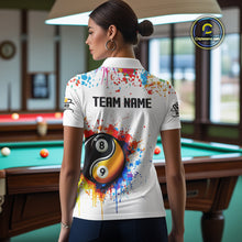 Load image into Gallery viewer, Funny Yin Yang 8 Ball &amp; 9 Ball Colorful Splash Custom Women&#39;s Billiard Shirts, Pool Jerseys|White TDM4018