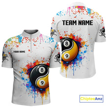 Load image into Gallery viewer, Funny Yin Yang 8 Ball &amp; 9 Ball Colorful Splash Custom Men&#39;s Billiard Shirts, Pool Jerseys|White TDM4018