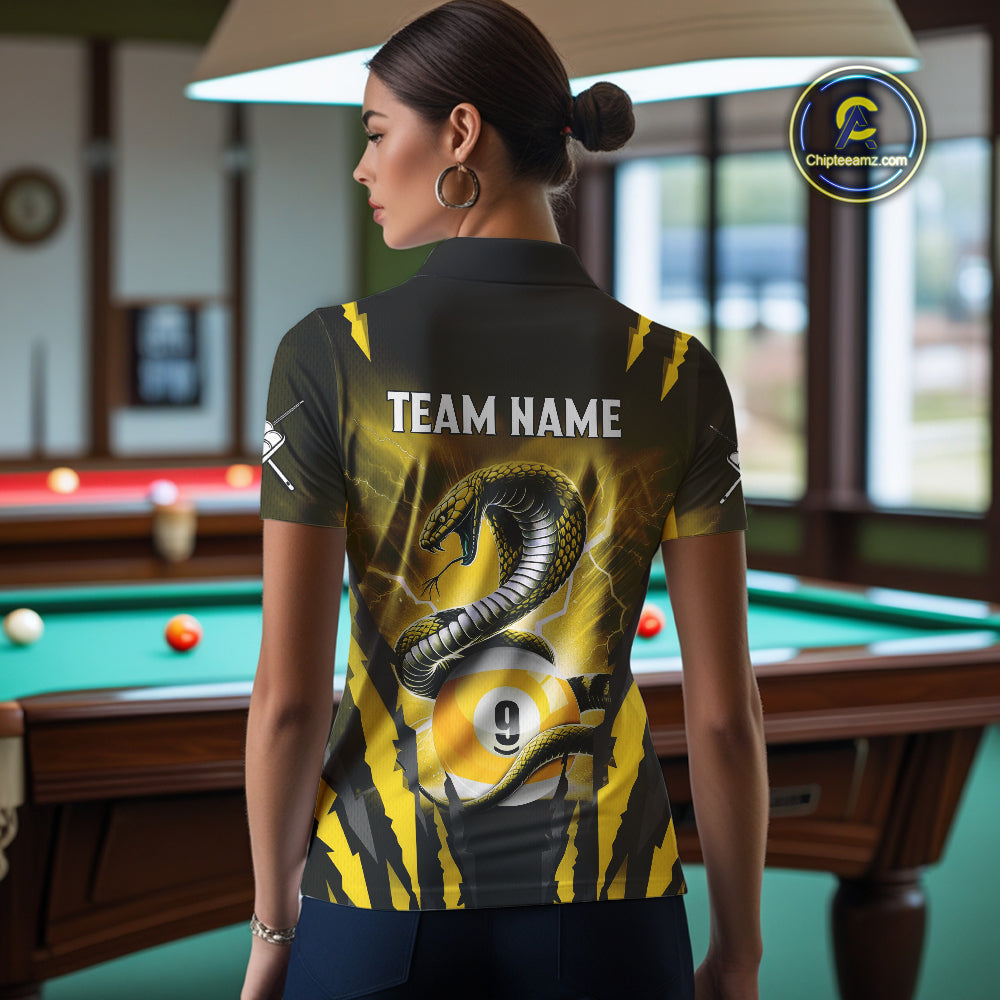 Personalized 9 Ball Thunder Lightning Cobra Snake Women Billiard Shirts, 9 Ball Pool Team Jerseys TDM4022