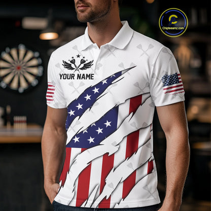 US Flag Patriotic Dart Shirt With Pocket Option For Men Custom Darts Jersey TDM4024