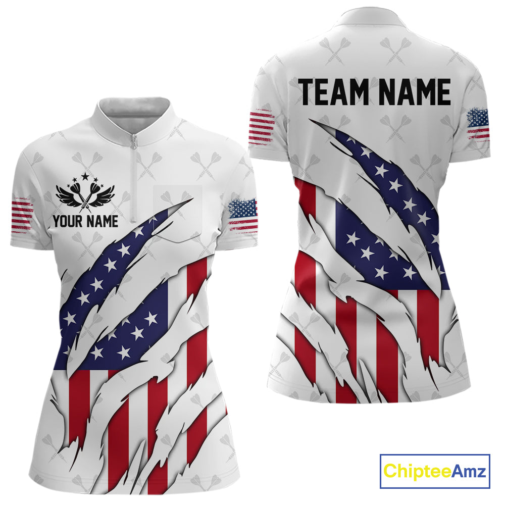 US Flag Patriotic Dart Shirt With Pocket Option For Women Custom Darts Jersey TDM4024