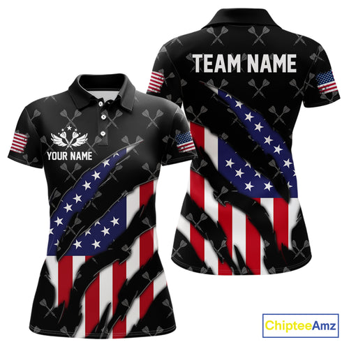 Personalized American Flag Patriotic Dart Shirts For Women – Darts Team Jerseys Polo & 1/4 Zip|Black TDM4025