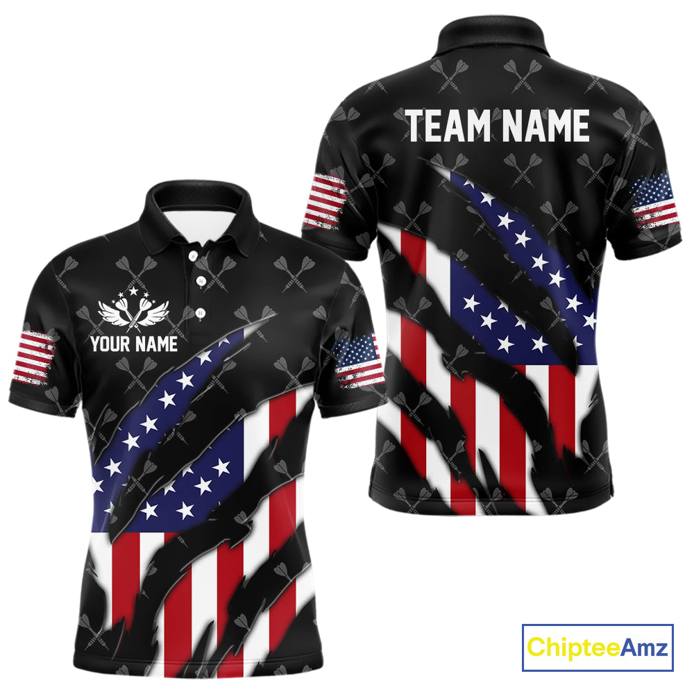 Personalized American Flag Patriotic Dart Shirts For Men – Darts Team Jerseys Polo & 1/4 Zip|Black TDM4025