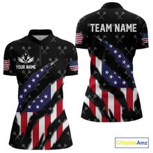 Load image into Gallery viewer, Personalized American Flag Patriotic Dart Shirts For Women – Darts Team Jerseys Polo &amp; 1/4 Zip|Black TDM4025