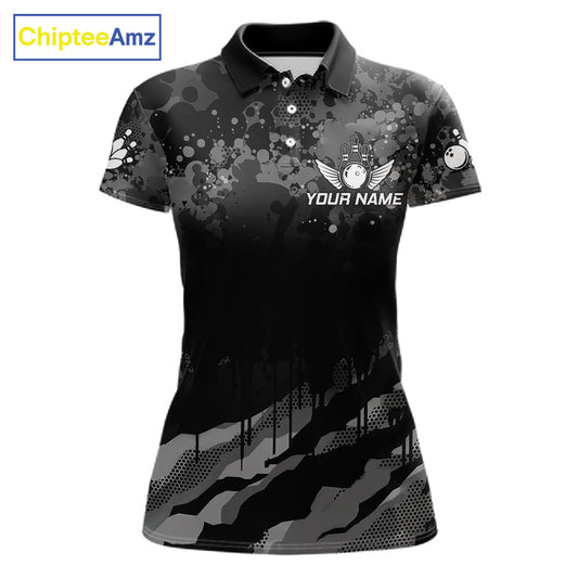 Personalized Grunge Camo Bowling Jersey For Women, Bowling League Team Shirts Polo & 1/4 Zip TDM6542