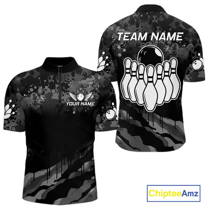 Personalized Grunge Camo Bowling Jersey For Men, Bowling League Team Shirts Polo & 1/4 Zip TDM6542