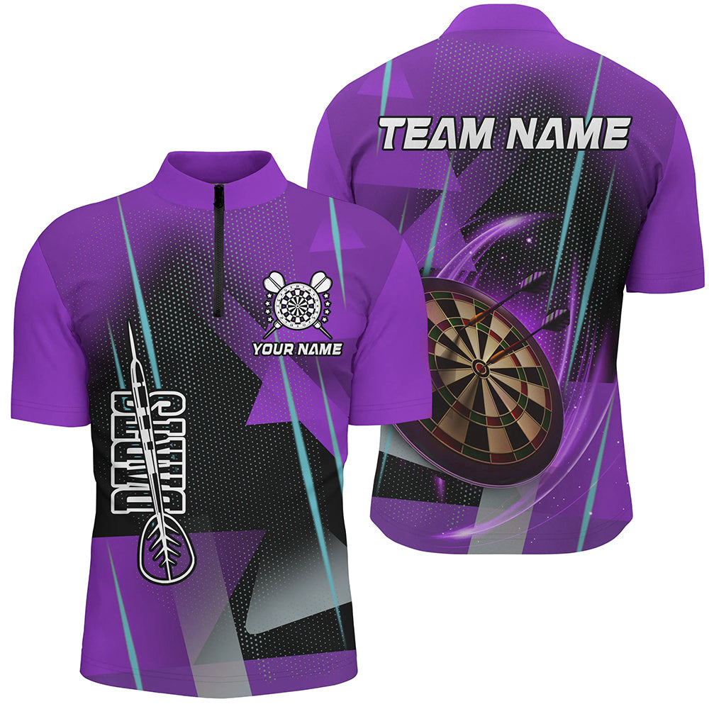 Personalized 3D All Over Print Darts Men Polo & Quarter-Zip Shirts Custom Purple Darts Team Jersey TDM2265