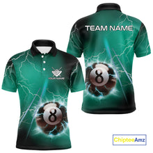 Load image into Gallery viewer, Personalized Turquoise Thunder Lightning 8 Ball Pool Billiard Shirt For Men, Billiard Team Jersey TDM4609