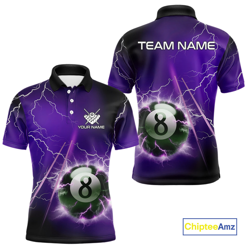 Personalized Purple 3D Thunder Lightning 8 Ball Pool Billiard Shirt For Men, Billiard Team Jersey TDM4610