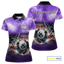 Load image into Gallery viewer, Purple American Flag Thunder Lightning 8 Ball Billiard Shirt For Women Custom Pool Team Jersey TDM4611