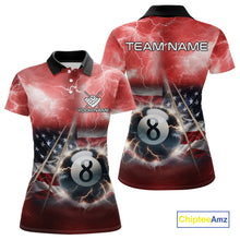 Load image into Gallery viewer, Red American Flag Thunder Lightning 8 Ball Pool Billiard Shirt For Women Custom Billiard Team Jersey TDM4612