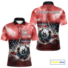 Load image into Gallery viewer, Red American Flag Thunder Lightning 8 Ball Pool Billiard Shirt For Men Custom Billiard Team Jersey TDM4612