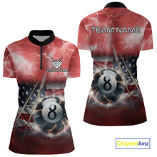 Load image into Gallery viewer, Red American Flag Thunder Lightning 8 Ball Pool Billiard Shirt For Women Custom Billiard Team Jersey TDM4612