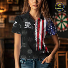 Load image into Gallery viewer, Personalized Grunge American Flag Dart Polo &amp; Quarter Zip For Women Custom Patriotic Darts Jerseys TDM4618