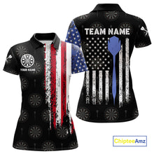 Load image into Gallery viewer, Personalized Grunge American Flag Dart Polo &amp; Quarter Zip For Women Custom Patriotic Darts Jerseys TDM4618
