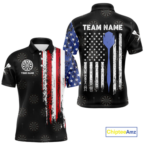 Personalized Grunge American Flag Dart Polo & Quarter Zip For Men Custom Patriotic Darts Jerseys TDM4618