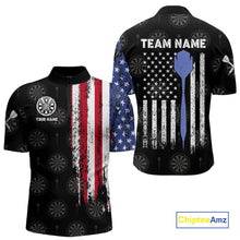 Load image into Gallery viewer, Personalized Grunge American Flag Dart Polo &amp; Quarter Zip For Men Custom Patriotic Darts Jerseys TDM4618