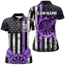 Load image into Gallery viewer, Custom Purple Grunge US Flag Patriotic Darts Shirts For Women, Darts Tournament Jerseys Retro Style TDM2533
