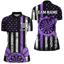 Load image into Gallery viewer, Custom Purple Grunge US Flag Patriotic Darts Shirts For Women, Darts Tournament Jerseys Retro Style TDM2533
