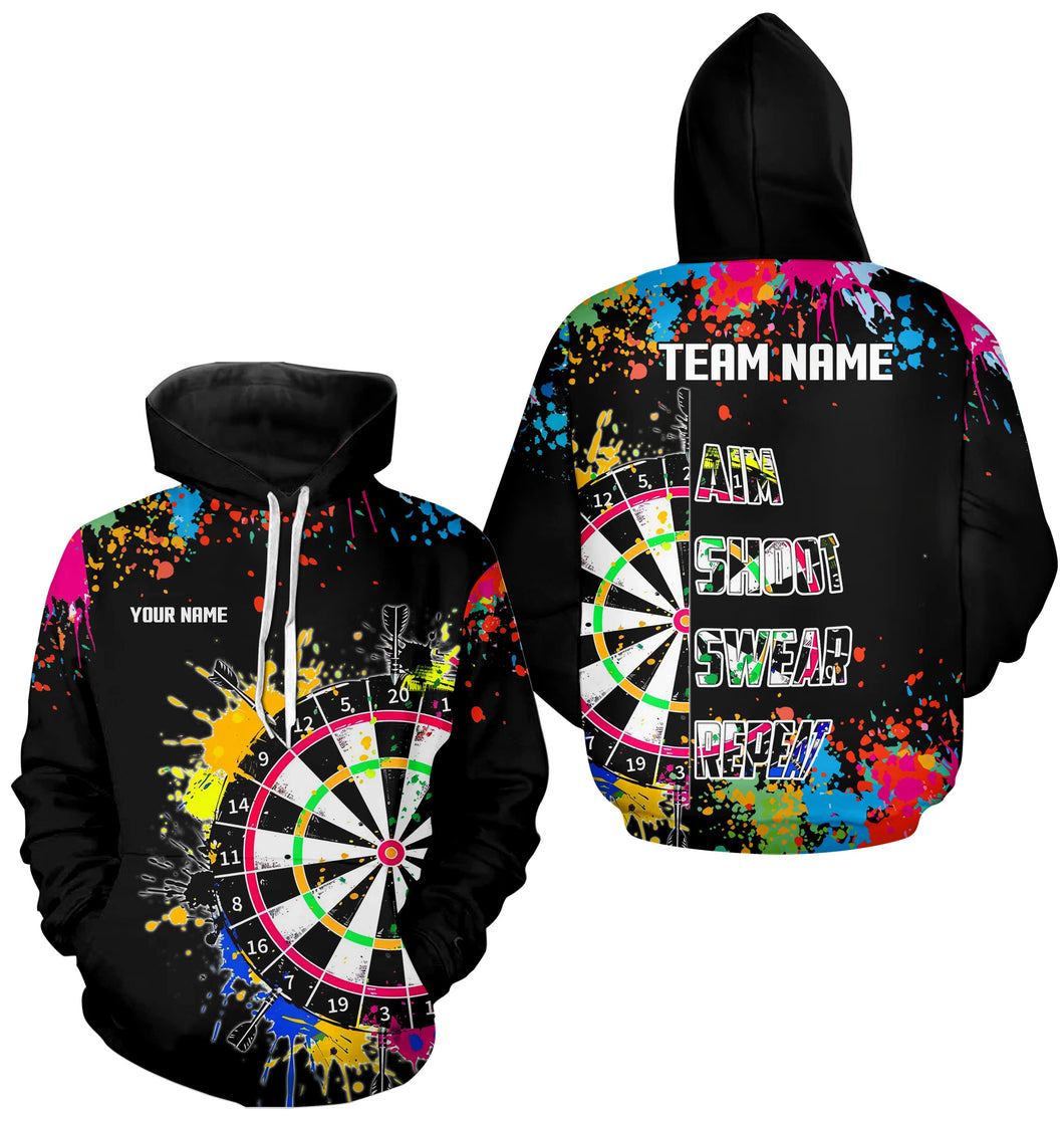 Funny Dartboards Colorful Paint Aim Shoot Swear Repeat Darts Hoodie Custom Darts Jersey |Black TDM2778