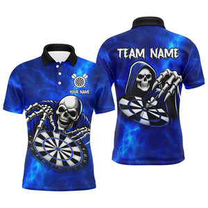 Death Skeleton Custom Blue Dart Shirts For Men, Personalized Name 3D Skull Dart Team Jerseys TDM3018